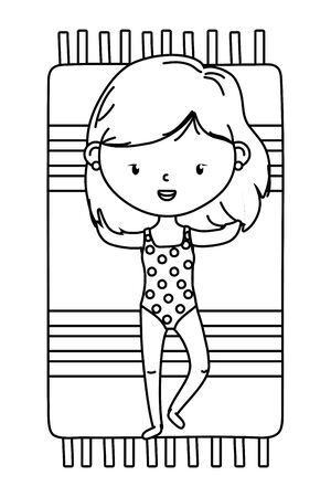 summer and kids cartoon in black and whiteのイラスト素材