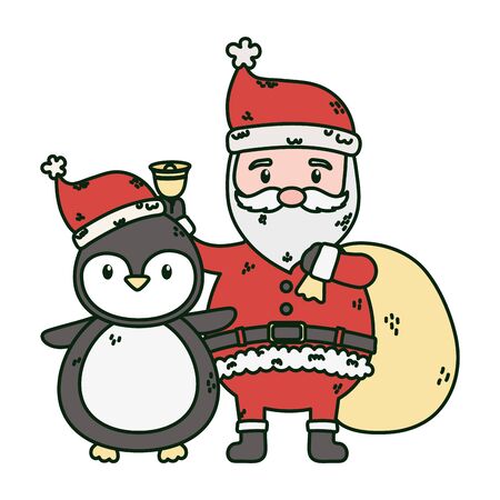 santa with bag and penguin celebration merry christmasのイラスト素材