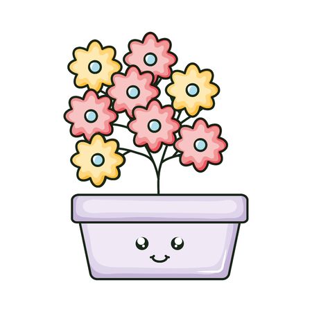 flowers in square ceramic pot kawaii character vector illustration designのイラスト素材