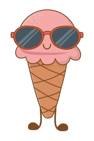 Ice cream cone with sunglasses summer funny cartoon vector illustration graphic designのイラスト素材