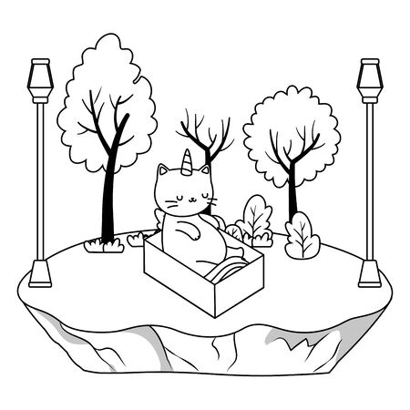 Unicorn cat cartoon design, Magic fantasy fairytale childhood and animal theme Vector illustrationのイラスト素材