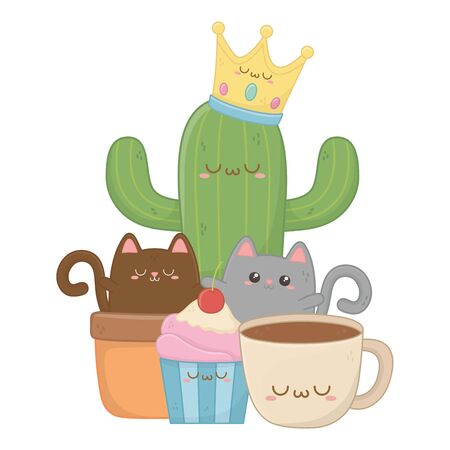 Cartoons design, Kawaii expression cute character funny and emoticon theme Vector illustrationのイラスト素材