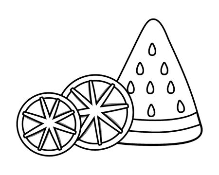 Watermelon and orange slices fruits cartoon vector illustration graphic designのイラスト素材
