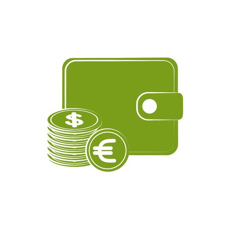 Isolated coins and wallet icon green silhouette designのイラスト素材