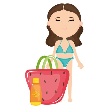 beautiful woman with swimsuit and handbagのイラスト素材