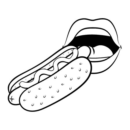 hot dog and sexy lips black and whiteのイラスト素材