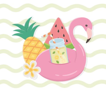 hello summer poster with flemish float iconsのイラスト素材