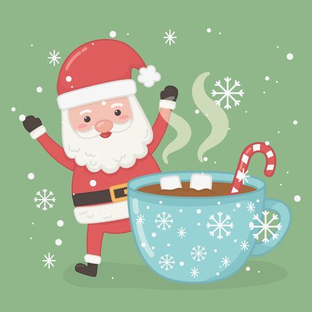 christmas card with santa claus and chocolate cup vector illustration designのイラスト素材