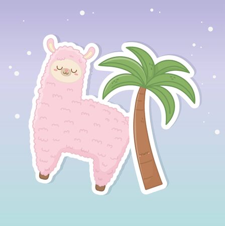 funny llama peruvian with palm charactersのイラスト素材
