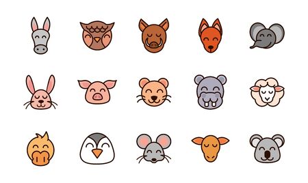 cute face animals cartoon icon on white backgroundのイラスト素材