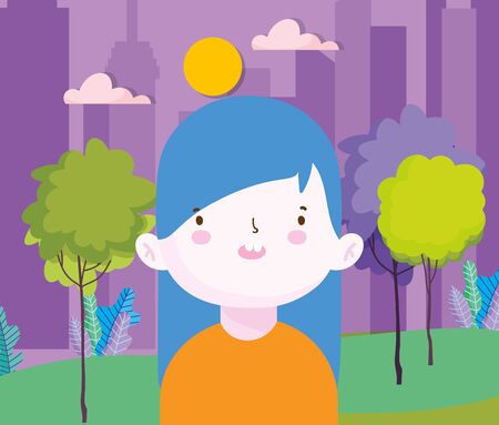 smiling little girl in the park nature outdoors vector illustrationのイラスト素材
