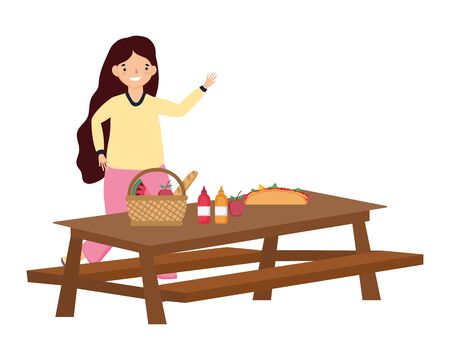 Woman cartoon having picnic designのイラスト素材