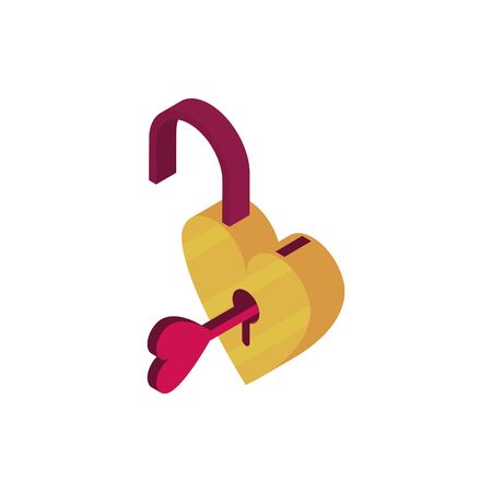 happy valentines day open padlock shape heart with key romantic isometric icon vector illustrationのイラスト素材