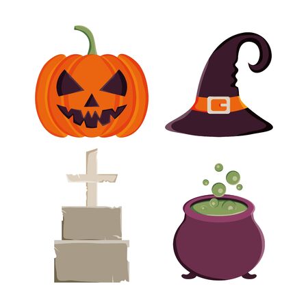set celebration trick or treat - happy halloween vector illustrationのイラスト素材