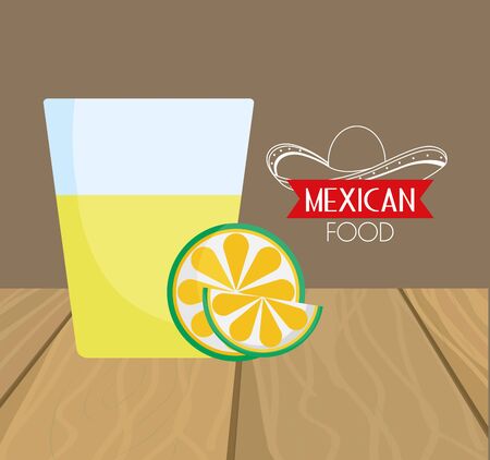 tequila shot and lime on wooden table mexican food, traditional celebration design vector illustrationのイラスト素材