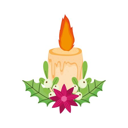 merry christmas celebration burning candle flower leaves vector illustrationのイラスト素材