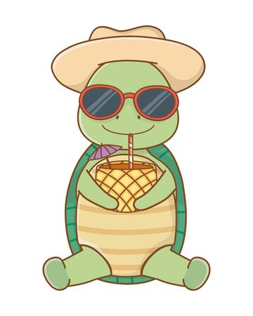 cute animal enjoying summer vacationsのイラスト素材