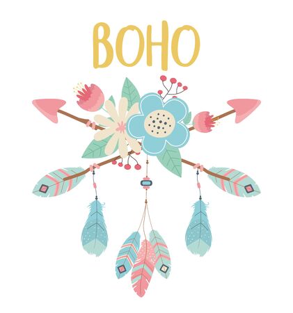 flowers and feathers with arrows decoration boho styleのイラスト素材