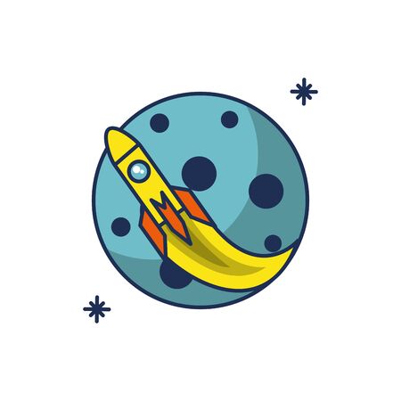 spaceship planet galaxy moon line and fill imageのイラスト素材