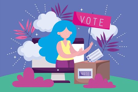 woman computer box ballot politics election democracy voting vector illustrationのイラスト素材