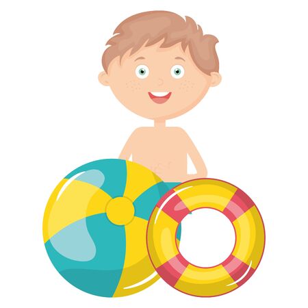 little boy with swimsuit and float lifeguard vector illustration designのイラスト素材