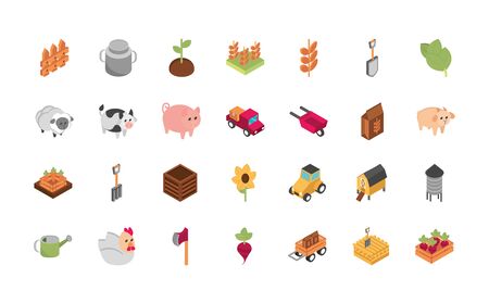 farm harvest agriculture rural isometric icons collectionのイラスト素材