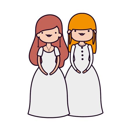 wedding brides women in elegant dress cartoon vector illustrationのイラスト素材