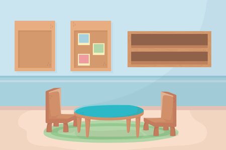playroom table chairs shelf board memo decoration vector illustrationのイラスト素材