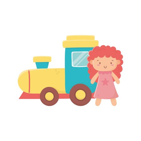 kids toy, rubber train and little doll toysのイラスト素材