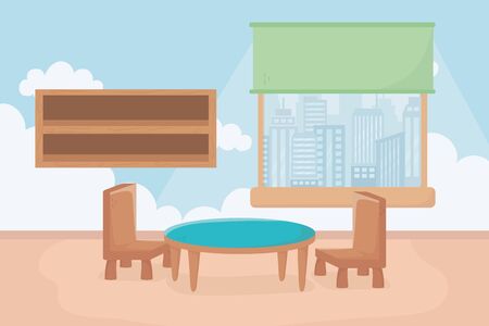kids zone table and chairs furnitures shelf and window vector illustrationのイラスト素材