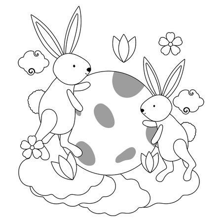 Rabbits design, Mid autumn festival china oriental celebration and traditional theme Vector illustrationのイラスト素材
