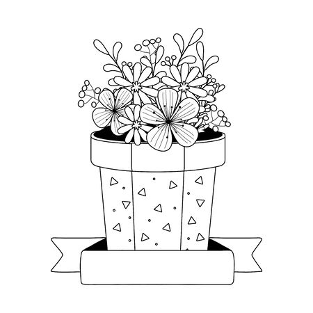 Flowers and leaves inside pot design, floral nature plant ornament garden decoration and botany theme Vector illustrationのイラスト素材