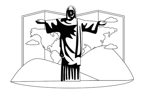 christ redeemer flat style in black and whiteのイラスト素材