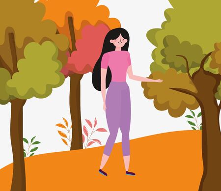 Woman cartoon in autumn design, season nature ornament garden decoration and botany theme Vector illustrationのイラスト素材
