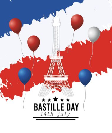 eiffel tower with balloons and france flagのイラスト素材