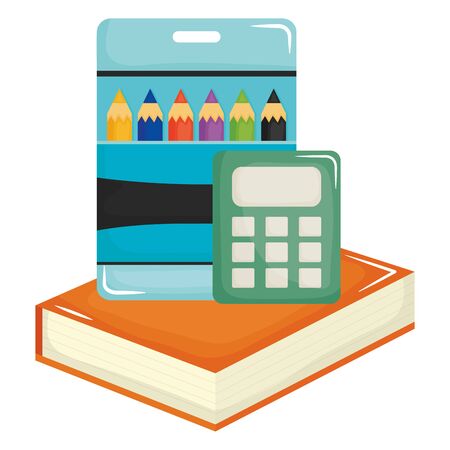 text book school and colors pencils box supplies vector illustration designのイラスト素材