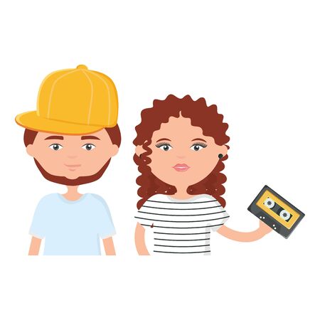 young couple with cassette urban style charactersのイラスト素材