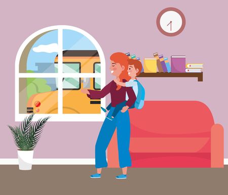 Mother and son going to school design, Family activities relationship generation lifestyle and people theme Vector illustrationのイラスト素材
