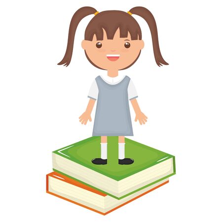 cute little student girl with textbooks vector illustration designのイラスト素材