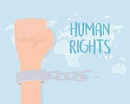 human rights, hand with handcuffs and chain world vector illustrationのイラスト素材