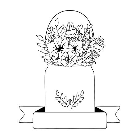 Flowers and leaves inside vase design, floral nature plant ornament garden decoration and botany theme Vector illustrationのイラスト素材