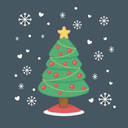 happy merry christmas card with pine tree vector illustration designのイラスト素材