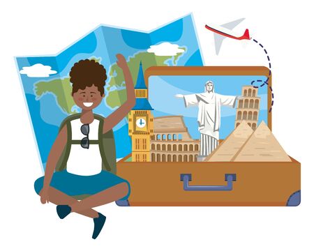Tourist girl cartoon design, Travel trip vacation tourism and journey theme Vector illustrationのイラスト素材