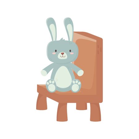 kids toy, cute rabbit sitting on chair on white background vector illustrationのイラスト素材