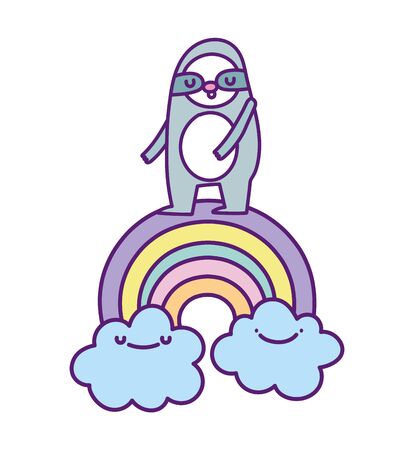 baby shower cute sloth rainbow with clouds cartoon vector illustrationのイラスト素材