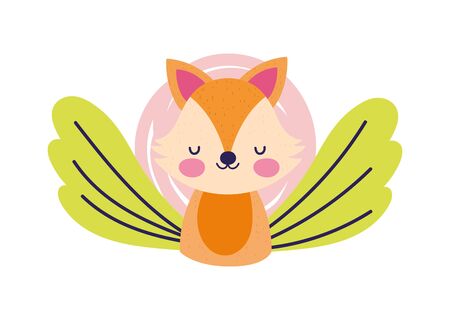 baby shower cute little fox flower leaves decoration foliage vector illustrationのイラスト素材