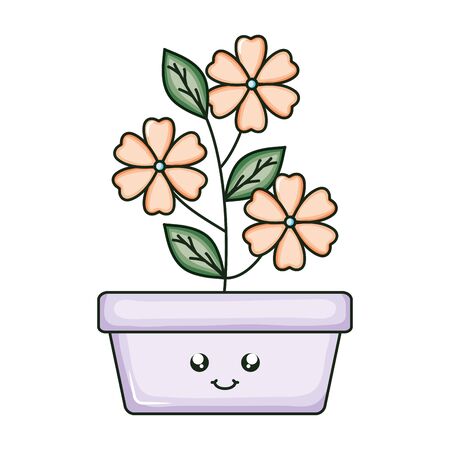 flowers in square ceramic pot kawaii character vector illustration designのイラスト素材