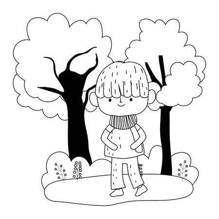 Boy cartoon in autumn season design, Kid childhood little people lifestyle and person theme Vector illustrationのイラスト素材
