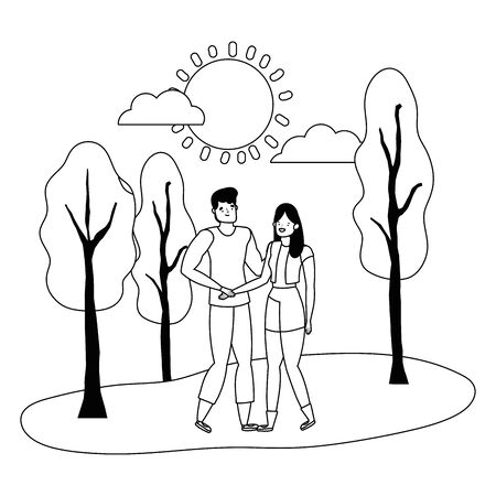 Couple of woman and man cartoon design, Relationship love romance holiday and together theme Vector illustrationのイラスト素材