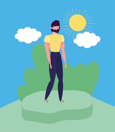 man celebration friendship day in the outdoor vector illustrationのイラスト素材